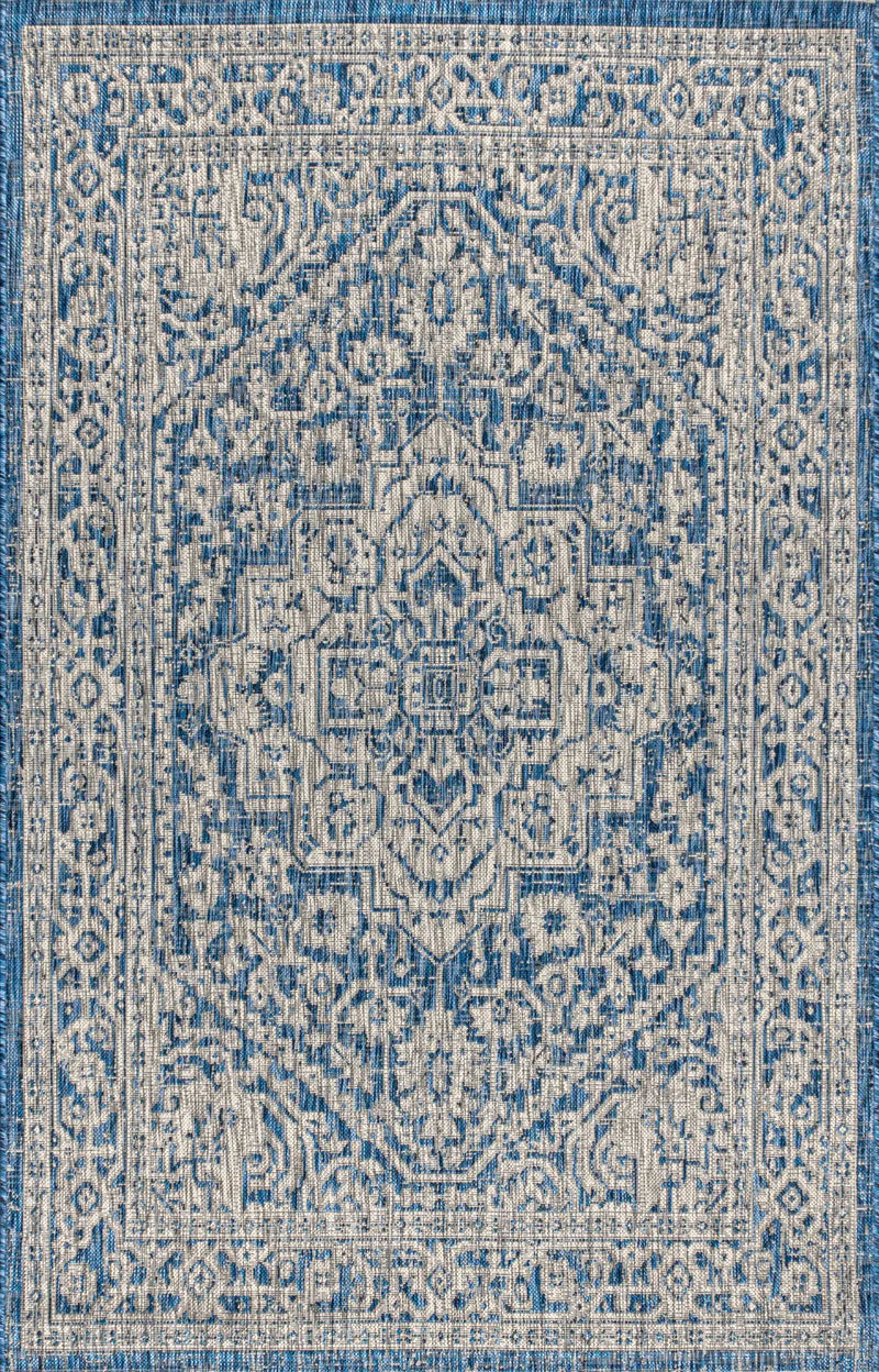 8' X 10' Navy Blue And Gray Medallion Indoor Outdoor Area Rug Homeroots Outdoor
