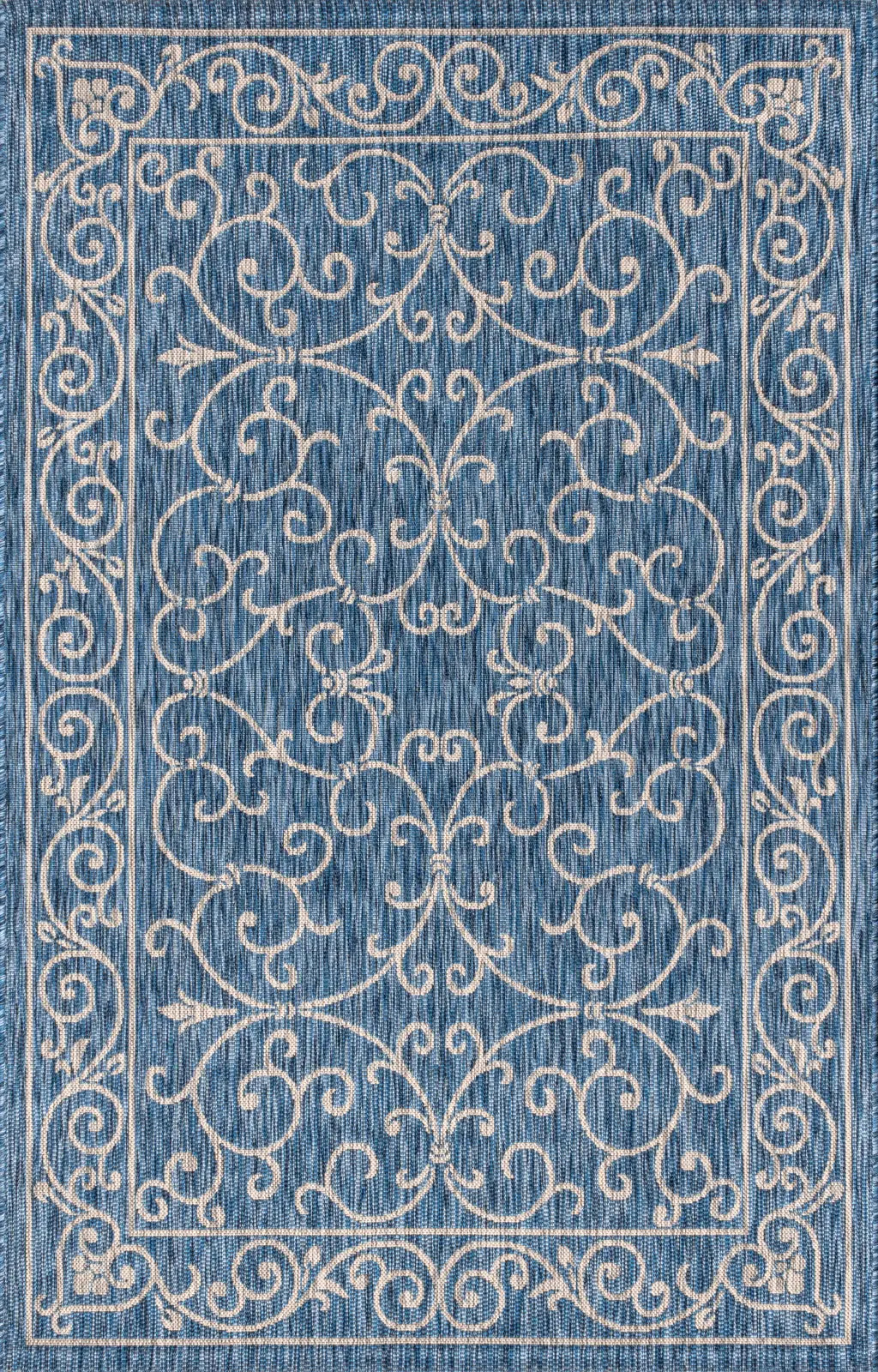 8' X 10' Navy Blue And Gray Medallion Indoor Outdoor Area Rug Homeroots Outdoor