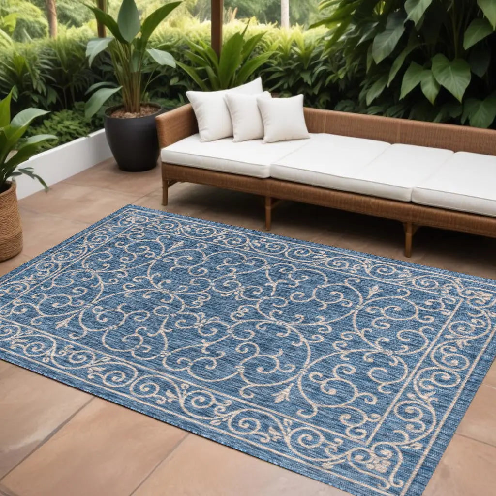 8' X 10' Navy Blue And Gray Medallion Indoor Outdoor Area Rug Homeroots Outdoor