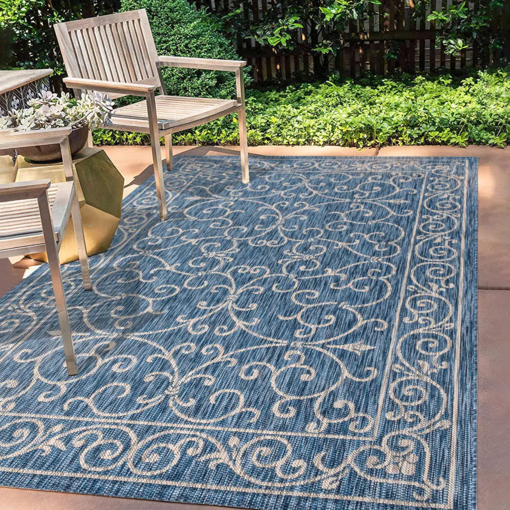 8' X 10' Navy Blue And Gray Medallion Indoor Outdoor Area Rug Homeroots Outdoor