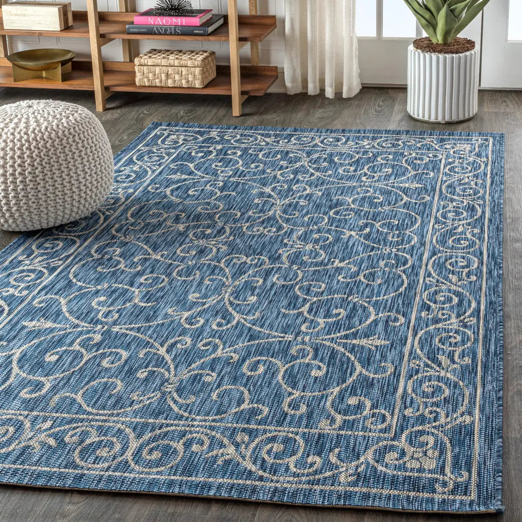 8' X 10' Navy Blue And Gray Medallion Indoor Outdoor Area Rug Homeroots Outdoor
