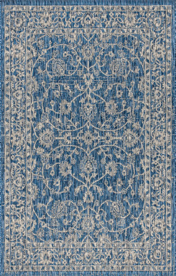 8' X 10' Navy Blue And Gray Medallion Indoor Outdoor Area Rug Homeroots Outdoor