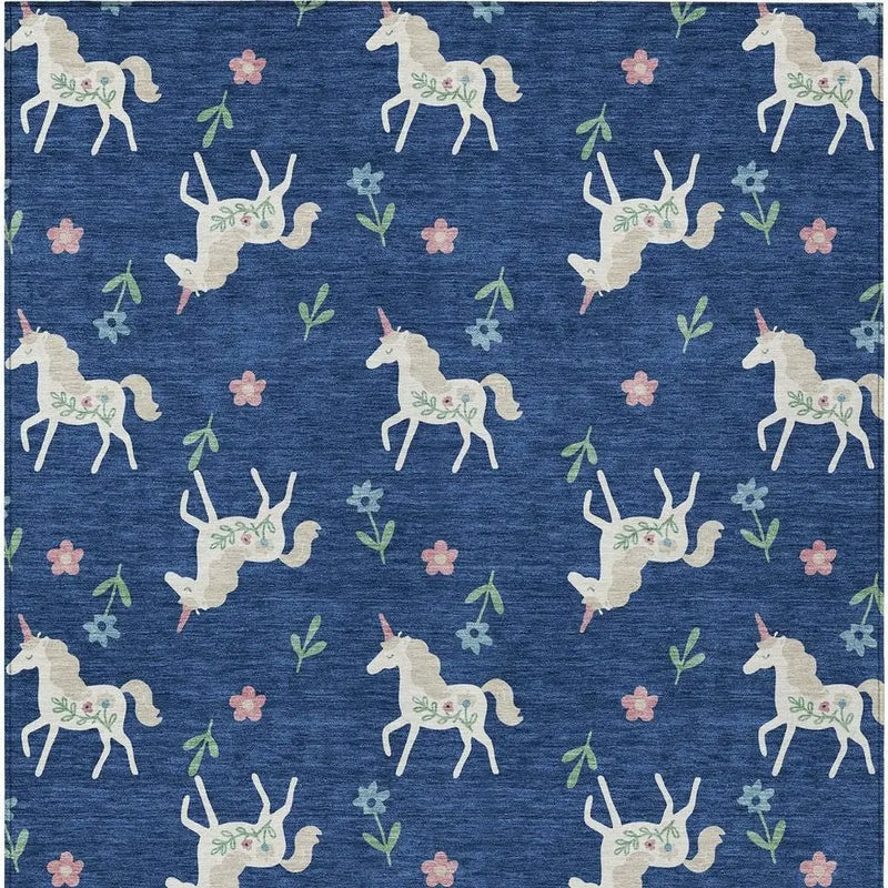 8' X 10' Navy Blue And Green Floral Washable Indoor Outdoor Area Rug Homeroots Outdoor