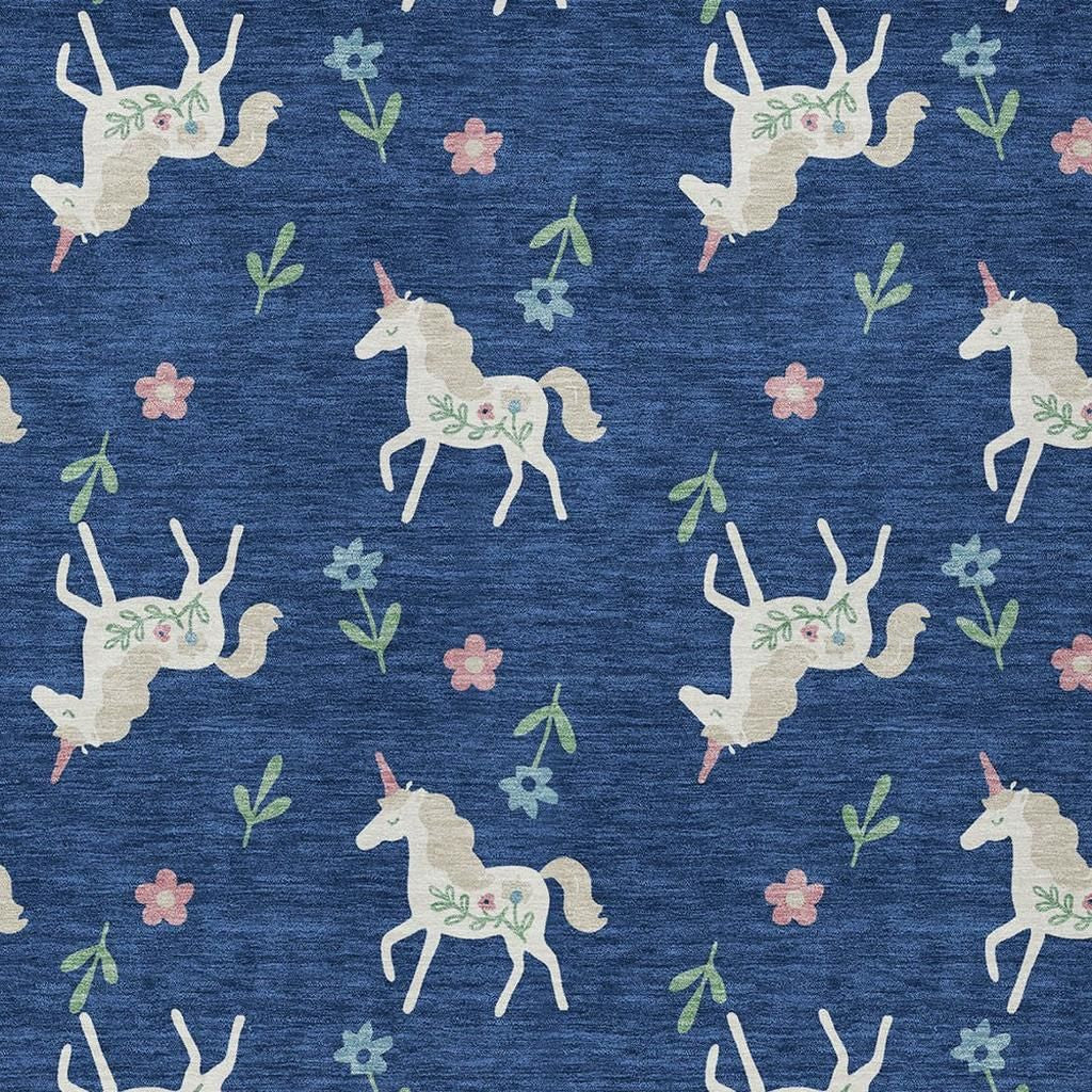 8' X 10' Navy Blue And Green Floral Washable Indoor Outdoor Area Rug Homeroots Outdoor