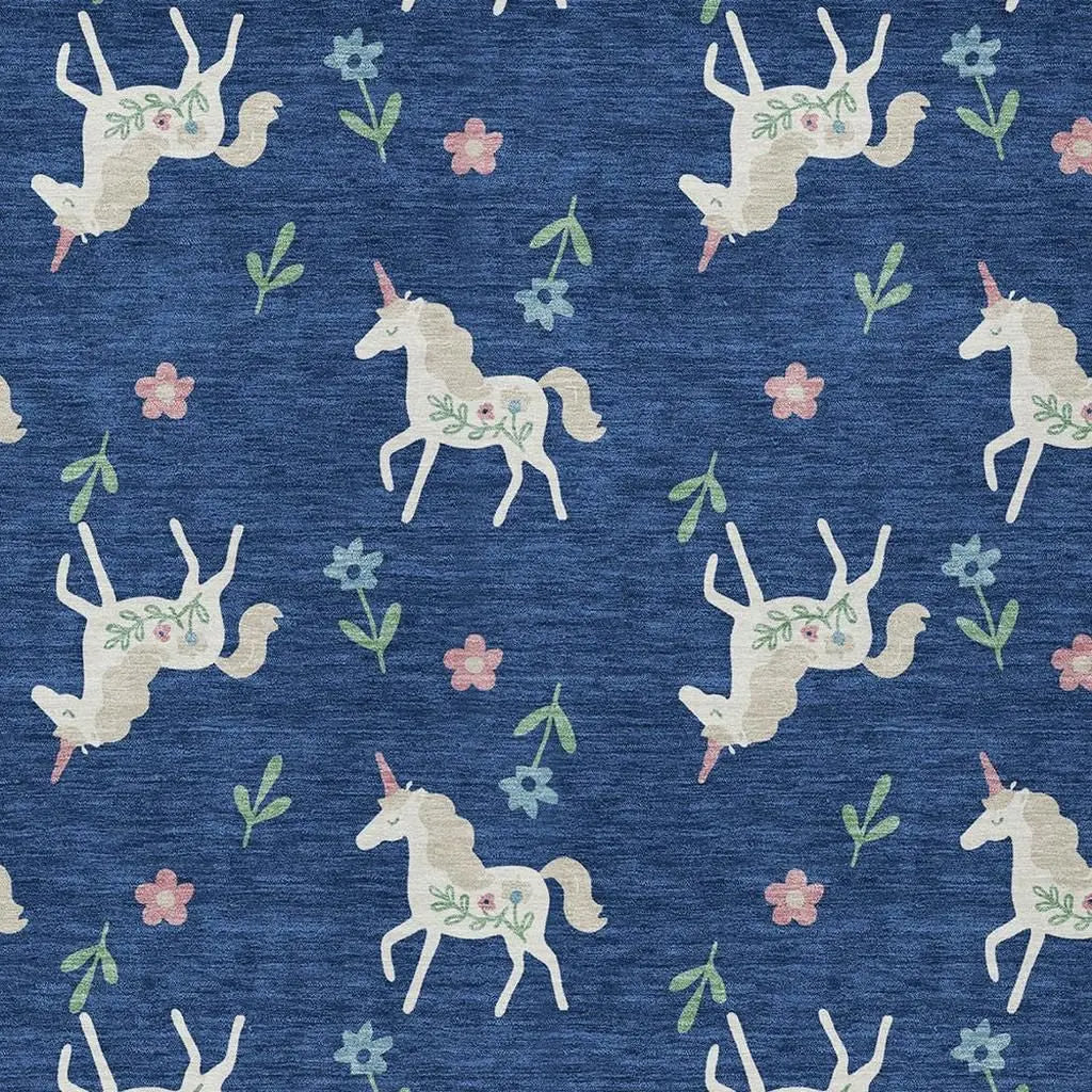 8' X 10' Navy Blue And Green Floral Washable Indoor Outdoor Area Rug Homeroots Outdoor