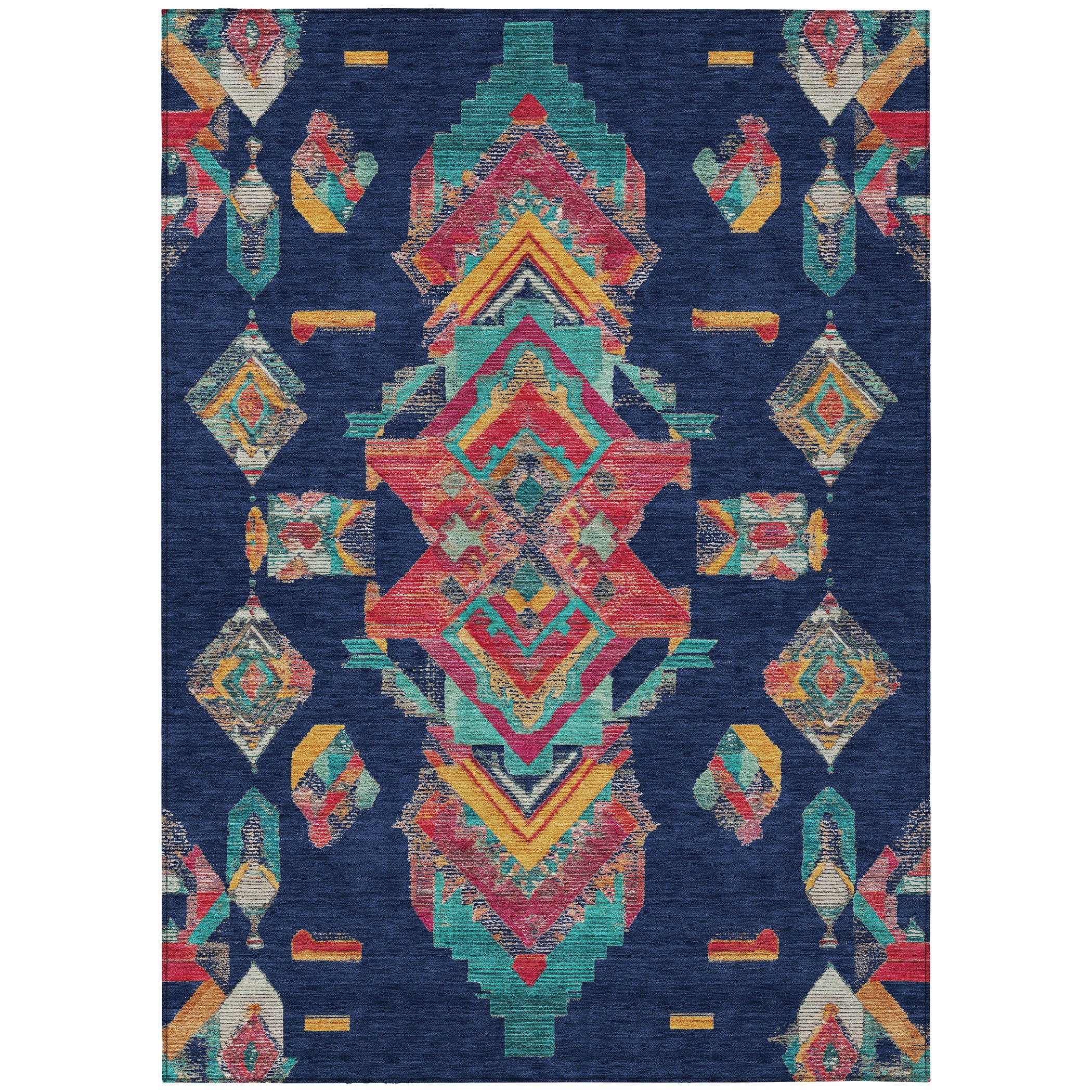 8' X 10' Navy Blue And Green Tribal Washable Indoor Outdoor Area Rug Homeroots Outdoor