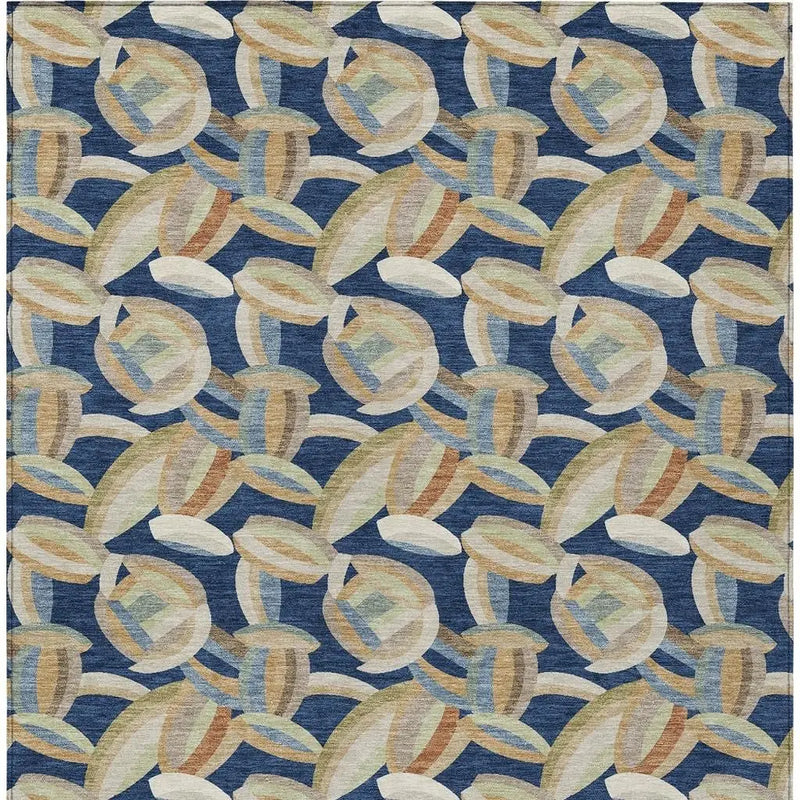 8' X 10' Navy Blue And Ivory Abstract Washable Indoor Outdoor Area Rug Homeroots Outdoor