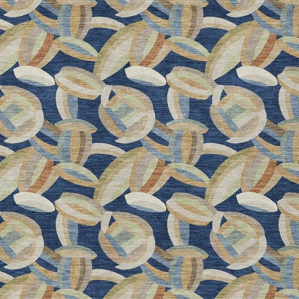 8' X 10' Navy Blue And Ivory Abstract Washable Indoor Outdoor Area Rug Homeroots Outdoor