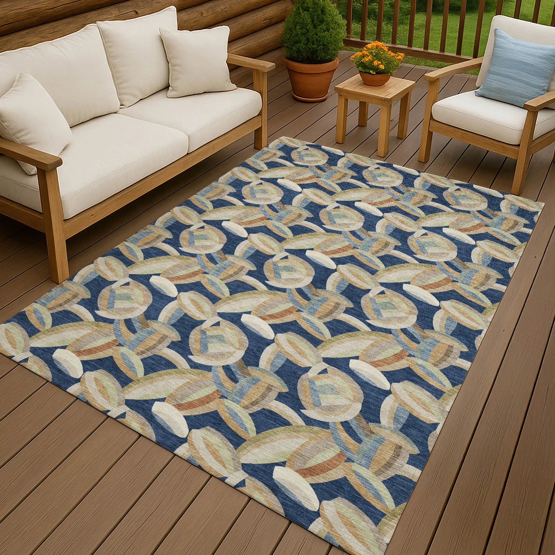 8' X 10' Navy Blue And Ivory Abstract Washable Indoor Outdoor Area Rug Homeroots Outdoor