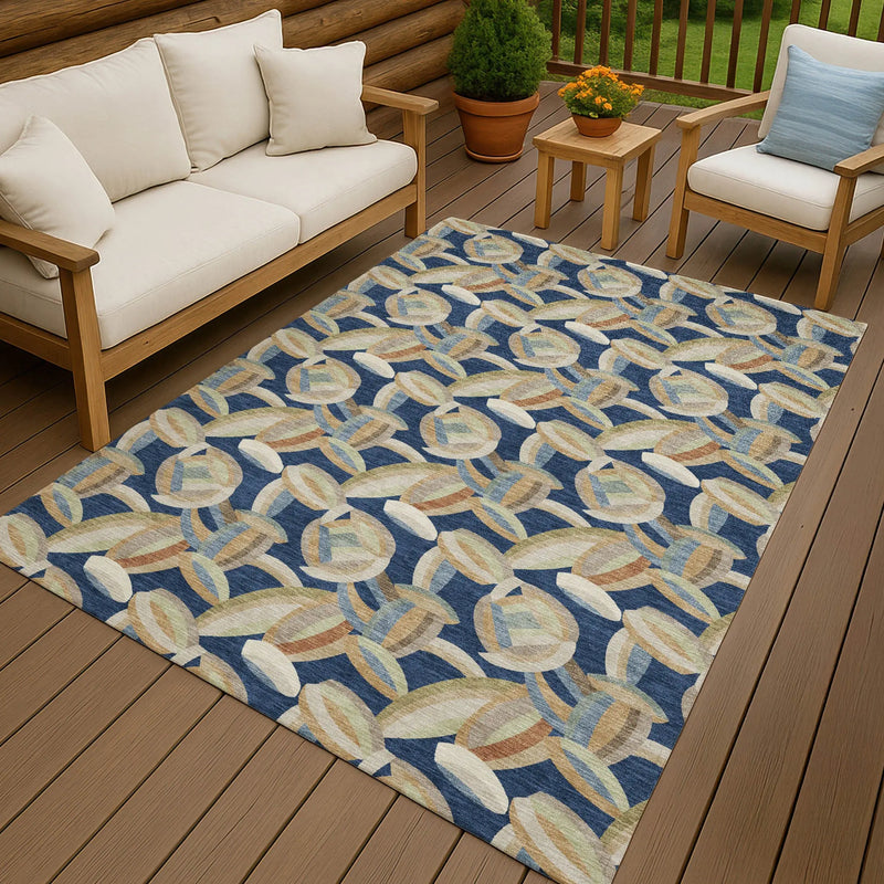 8' X 10' Navy Blue And Ivory Abstract Washable Indoor Outdoor Area Rug Homeroots Outdoor