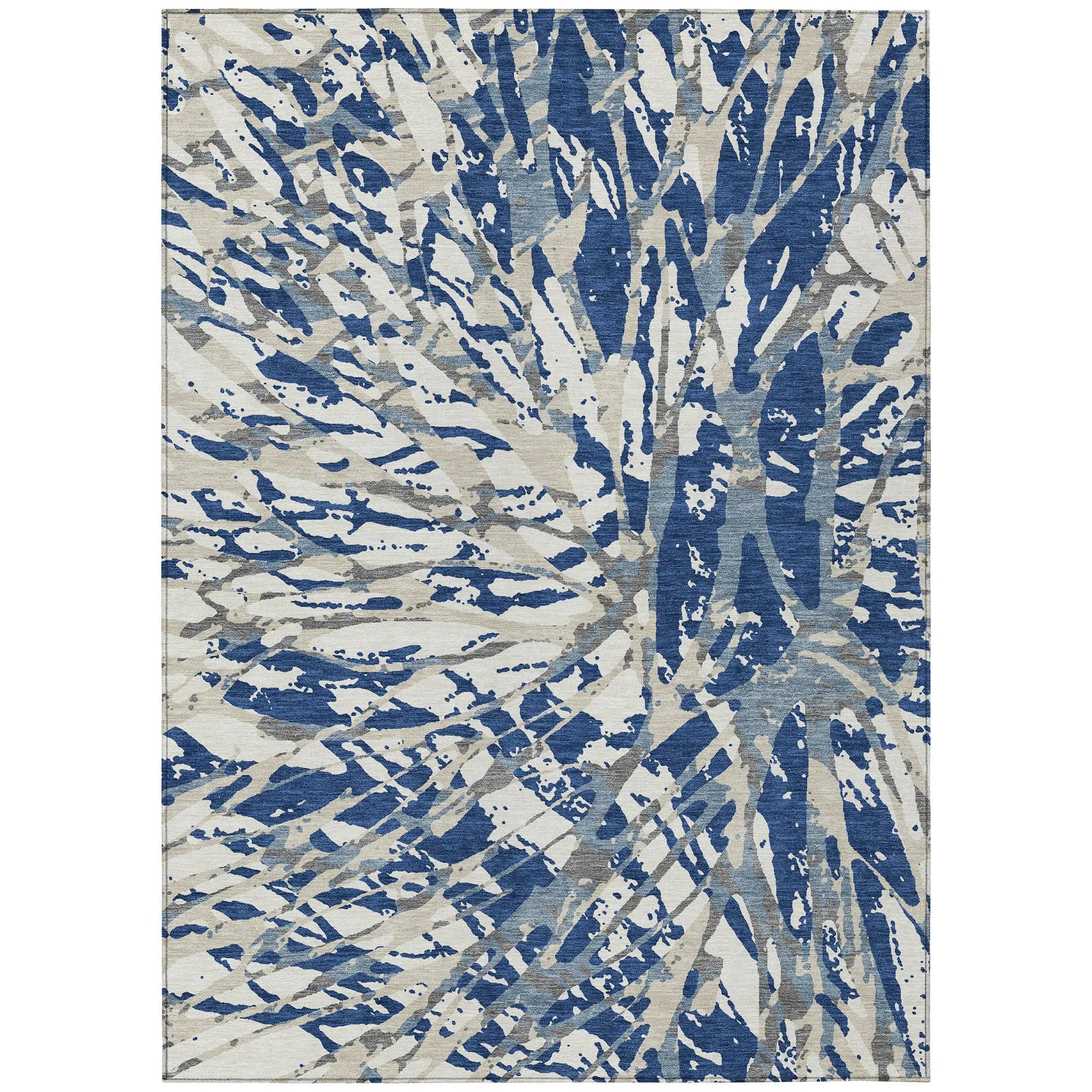 8' X 10' Navy Blue And Ivory Abstract Washable Indoor Outdoor Area Rug Homeroots Outdoor