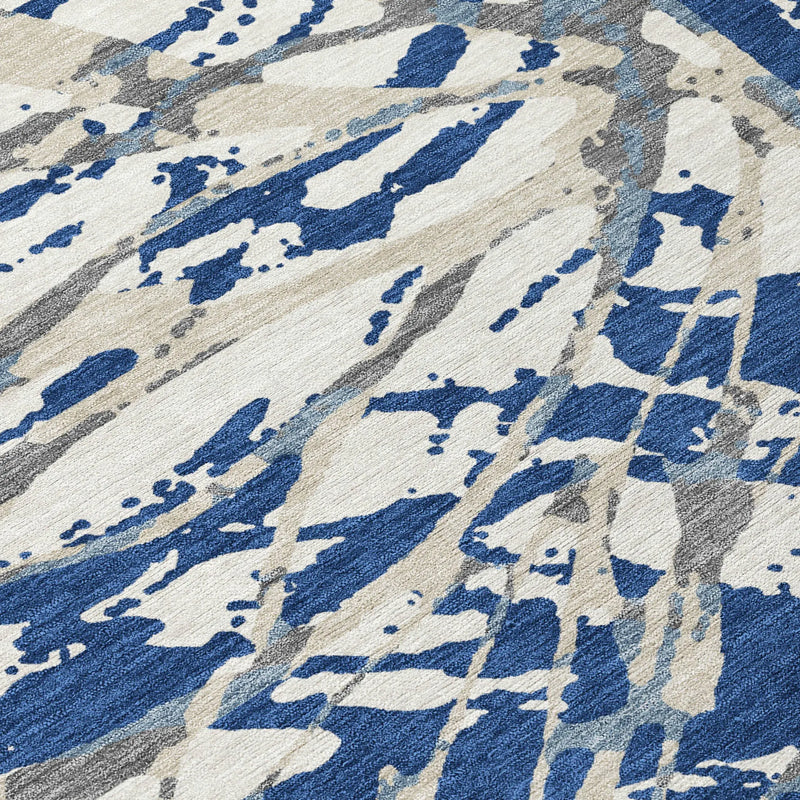 8' X 10' Navy Blue And Ivory Abstract Washable Indoor Outdoor Area Rug Homeroots Outdoor
