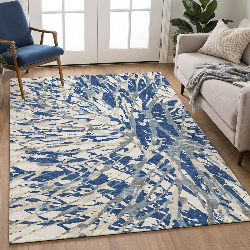 8' X 10' Navy Blue And Ivory Abstract Washable Indoor Outdoor Area Rug Homeroots Outdoor