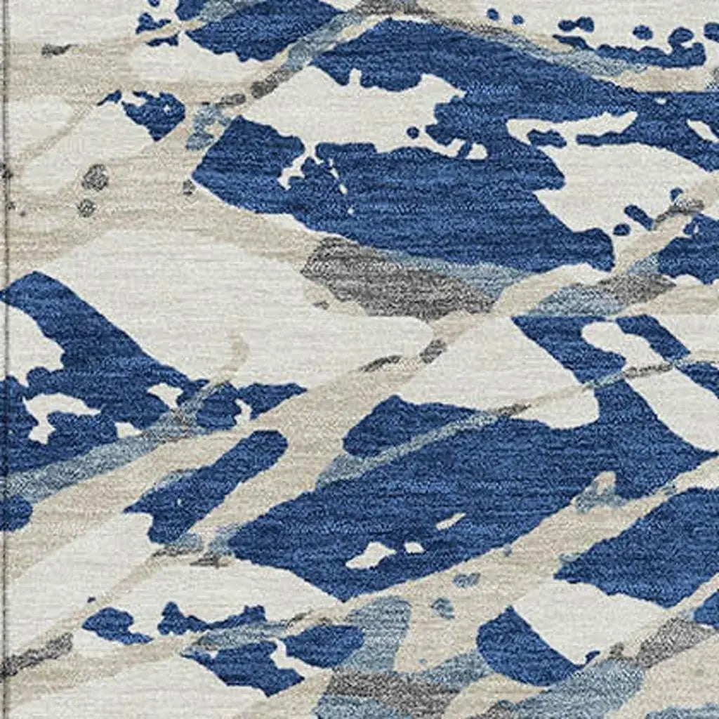 8' X 10' Navy Blue And Ivory Abstract Washable Indoor Outdoor Area Rug Homeroots Outdoor