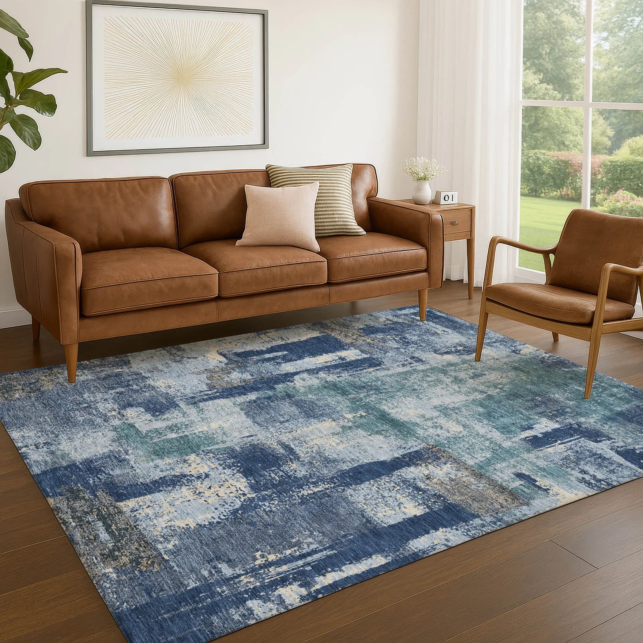 8' X 10' Navy Blue And Ivory Abstract Washable Indoor Outdoor Area Rug Homeroots Outdoor