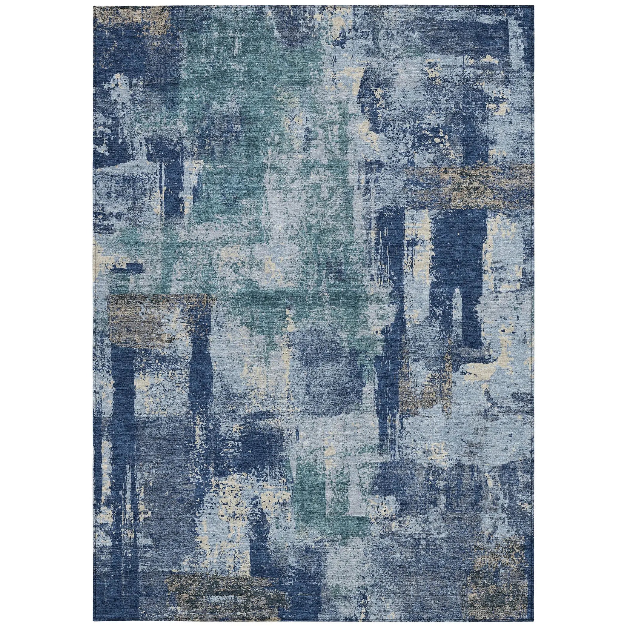 8' X 10' Navy Blue And Ivory Abstract Washable Indoor Outdoor Area Rug Homeroots Outdoor