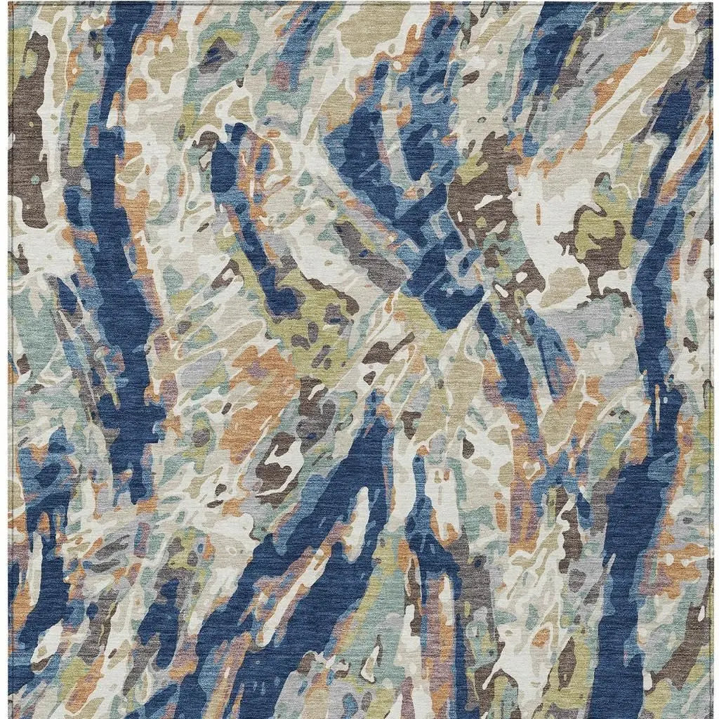 8' X 10' Navy Blue And Ivory Abstract Washable Indoor Outdoor Area Rug Homeroots Outdoor