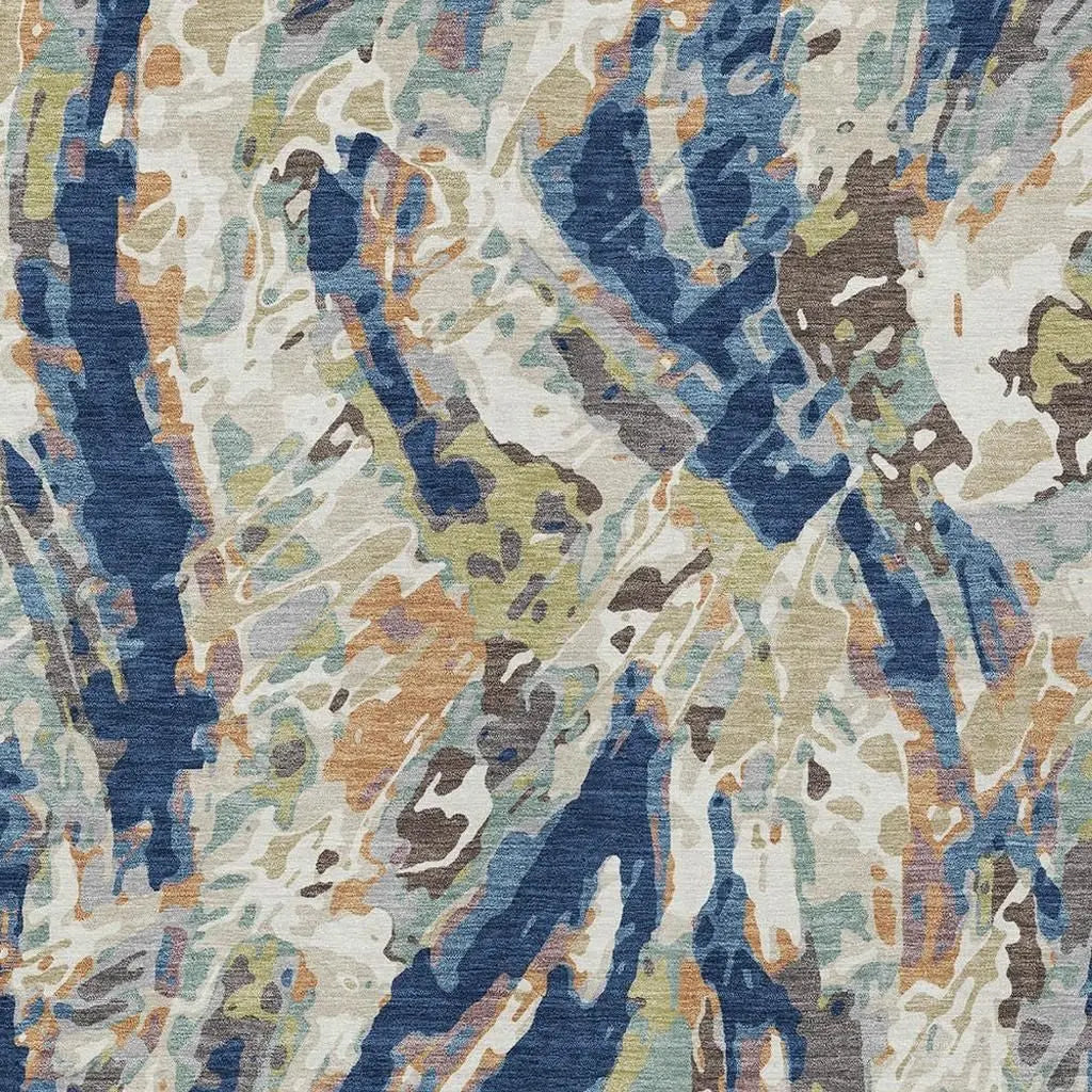 8' X 10' Navy Blue And Ivory Abstract Washable Indoor Outdoor Area Rug Homeroots Outdoor