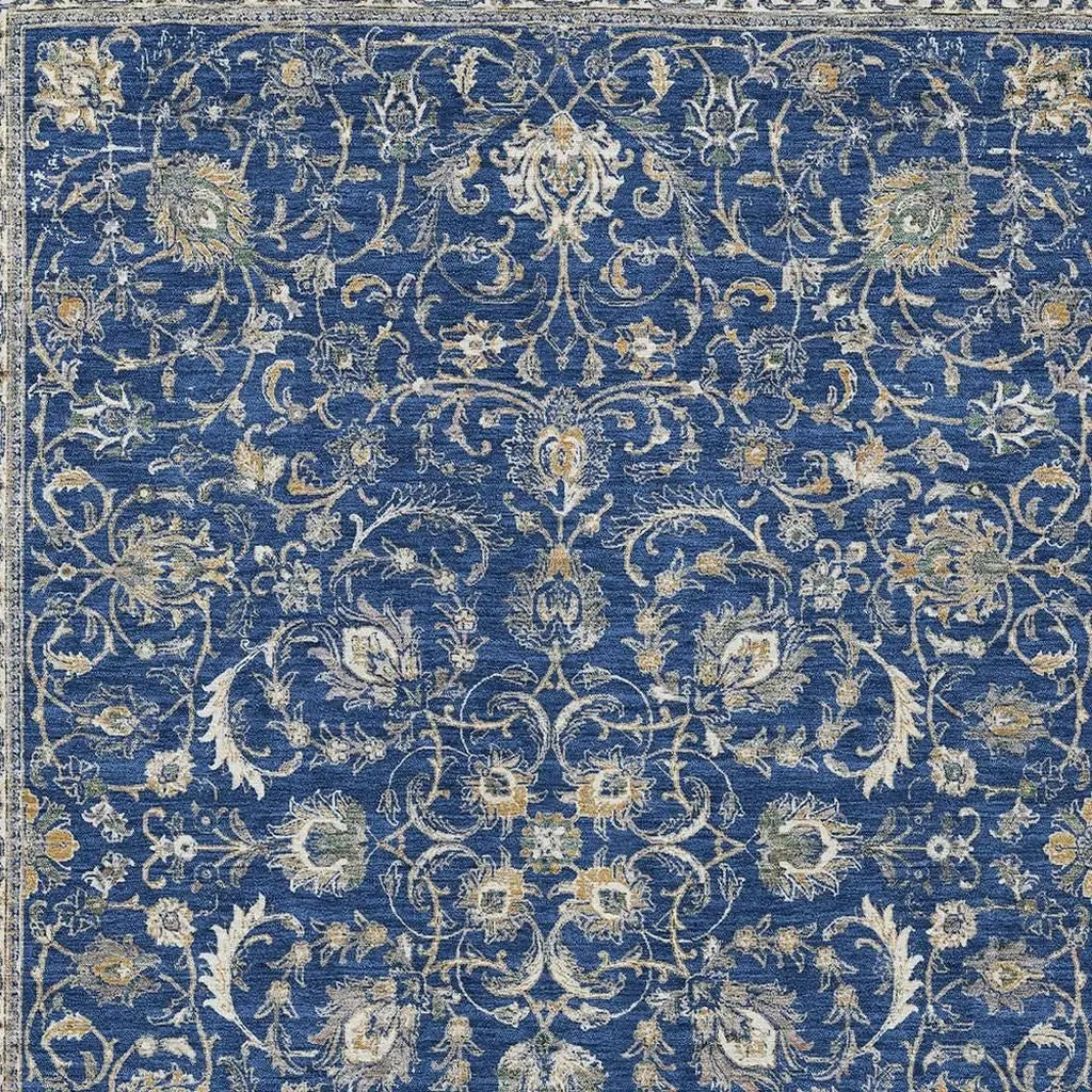 8' X 10' Navy Blue And Ivory Botanical Leaves Washable Indoor Outdoor Area Rug Homeroots Outdoor