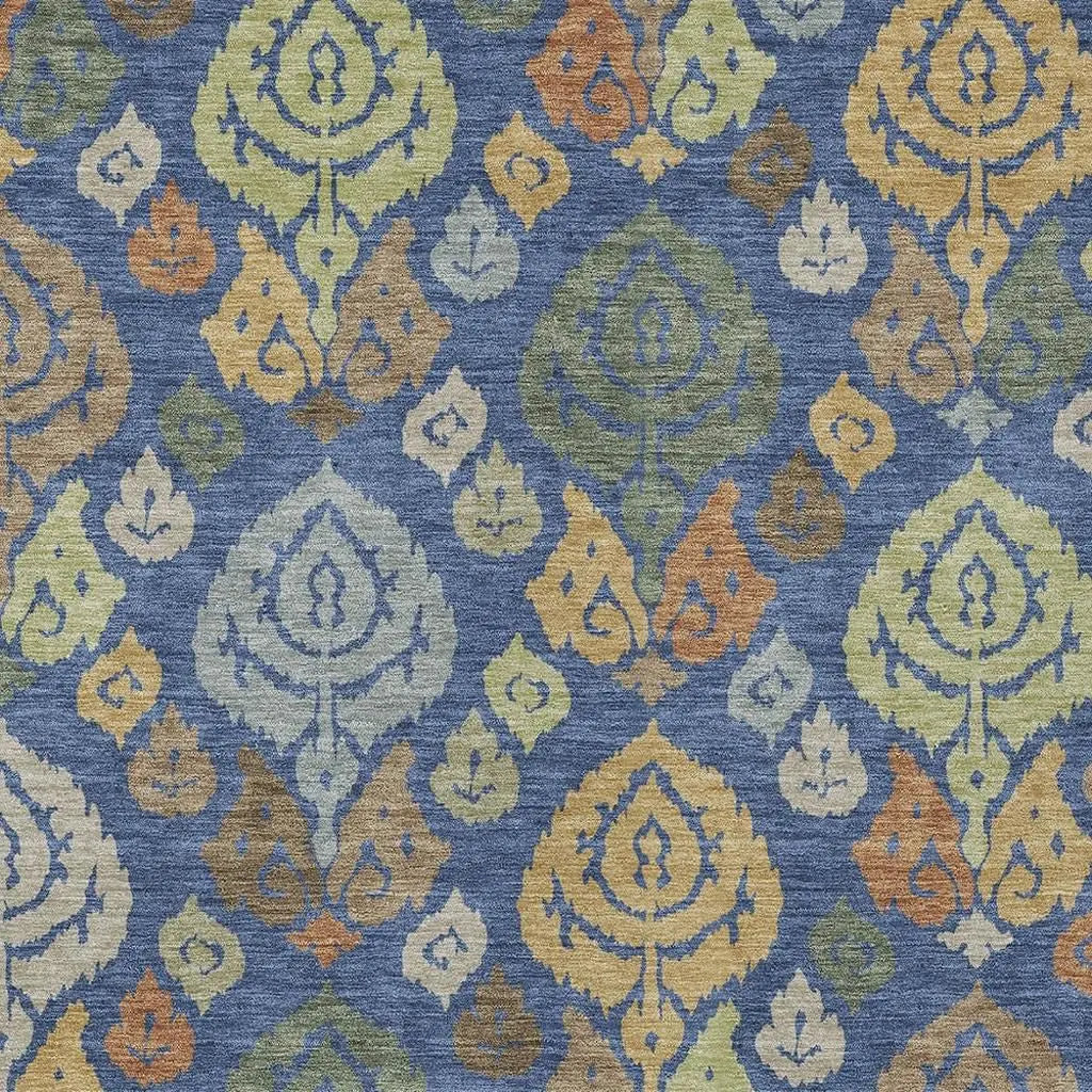 8' X 10' Navy Blue And Ivory Damask Washable Indoor Outdoor Area Rug Homeroots Outdoor