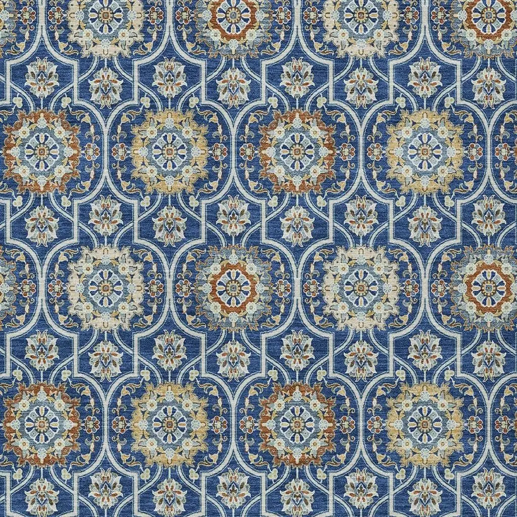 8' X 10' Navy Blue And Ivory Floral Medallion Washable Indoor Outdoor Area Rug Homeroots Outdoor