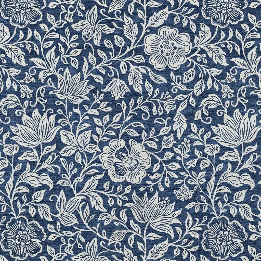 8' X 10' Navy Blue And Ivory Floral Washable Indoor Outdoor Area Rug Homeroots Outdoor