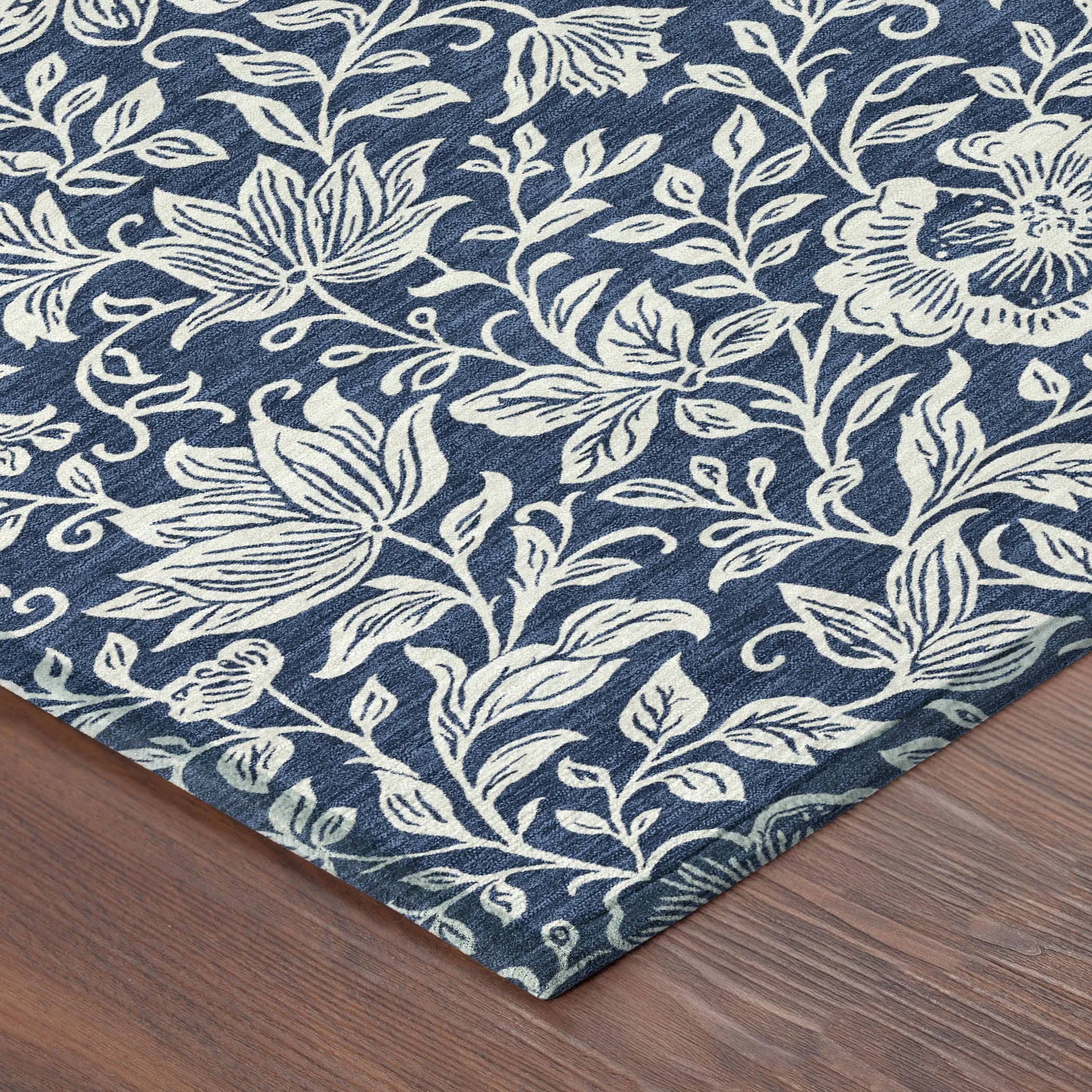8' X 10' Navy Blue And Ivory Floral Washable Indoor Outdoor Area Rug Homeroots Outdoor