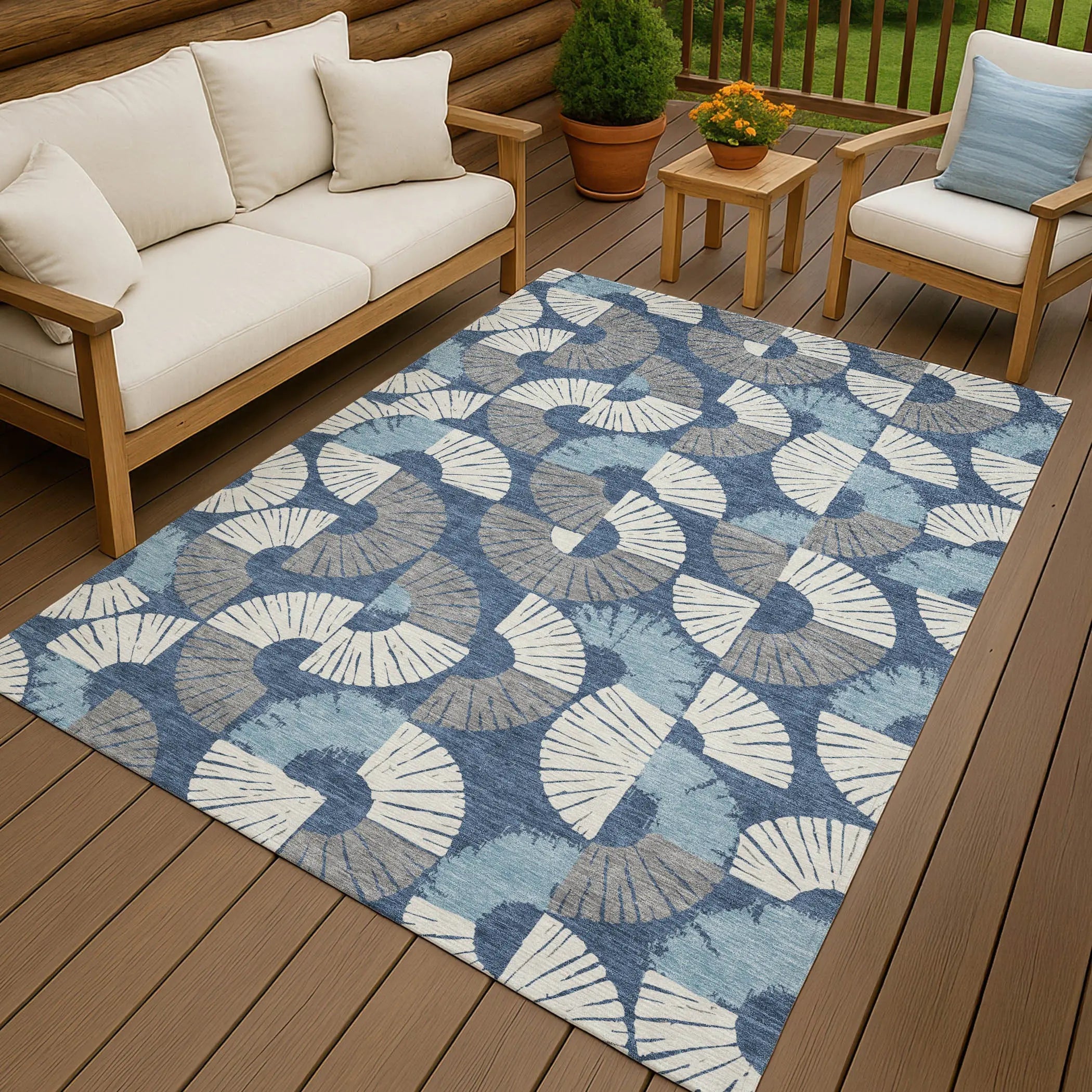 8' X 10' Navy Blue And Ivory Geometric Washable Indoor Outdoor Area Rug Homeroots Outdoor