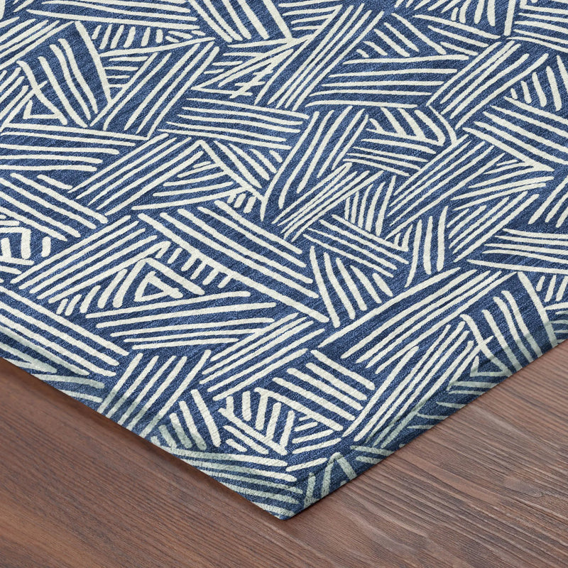 8' X 10' Navy Blue And Ivory Geometric Washable Indoor Outdoor Area Rug Homeroots Outdoor