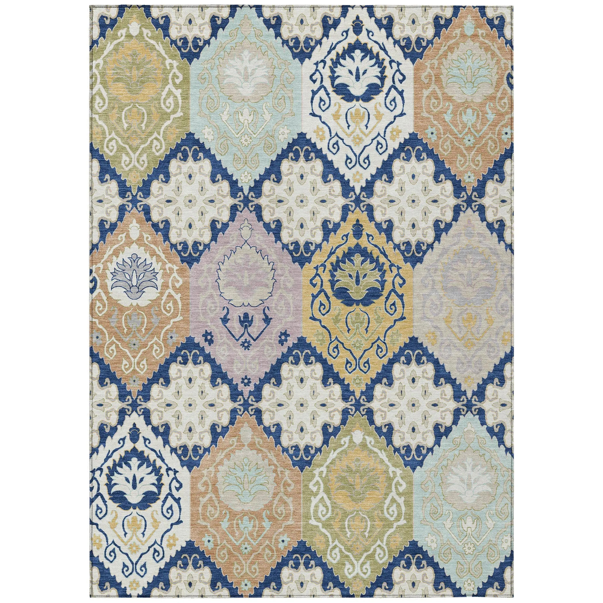 8' X 10' Navy Blue And Ivory Geometric Washable Indoor Outdoor Area Rug Homeroots Outdoor