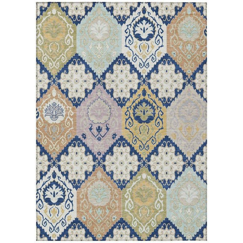 8' X 10' Navy Blue And Ivory Geometric Washable Indoor Outdoor Area Rug Homeroots Outdoor