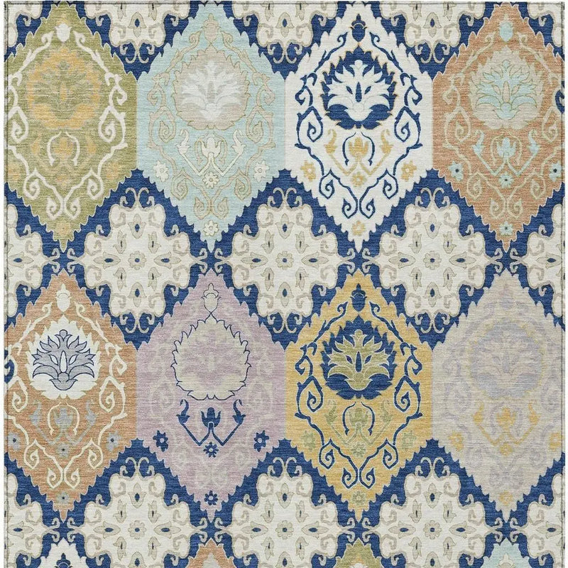 8' X 10' Navy Blue And Ivory Geometric Washable Indoor Outdoor Area Rug Homeroots Outdoor
