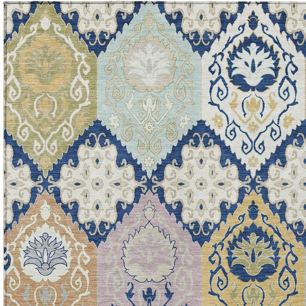 8' X 10' Navy Blue And Ivory Geometric Washable Indoor Outdoor Area Rug Homeroots Outdoor