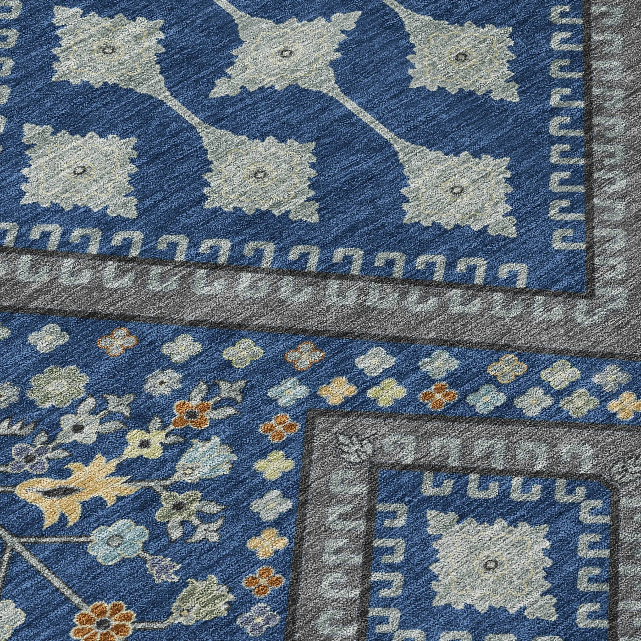 8' X 10' Navy Blue And Ivory Medallion Washable Indoor Outdoor Area Rug Homeroots Outdoor