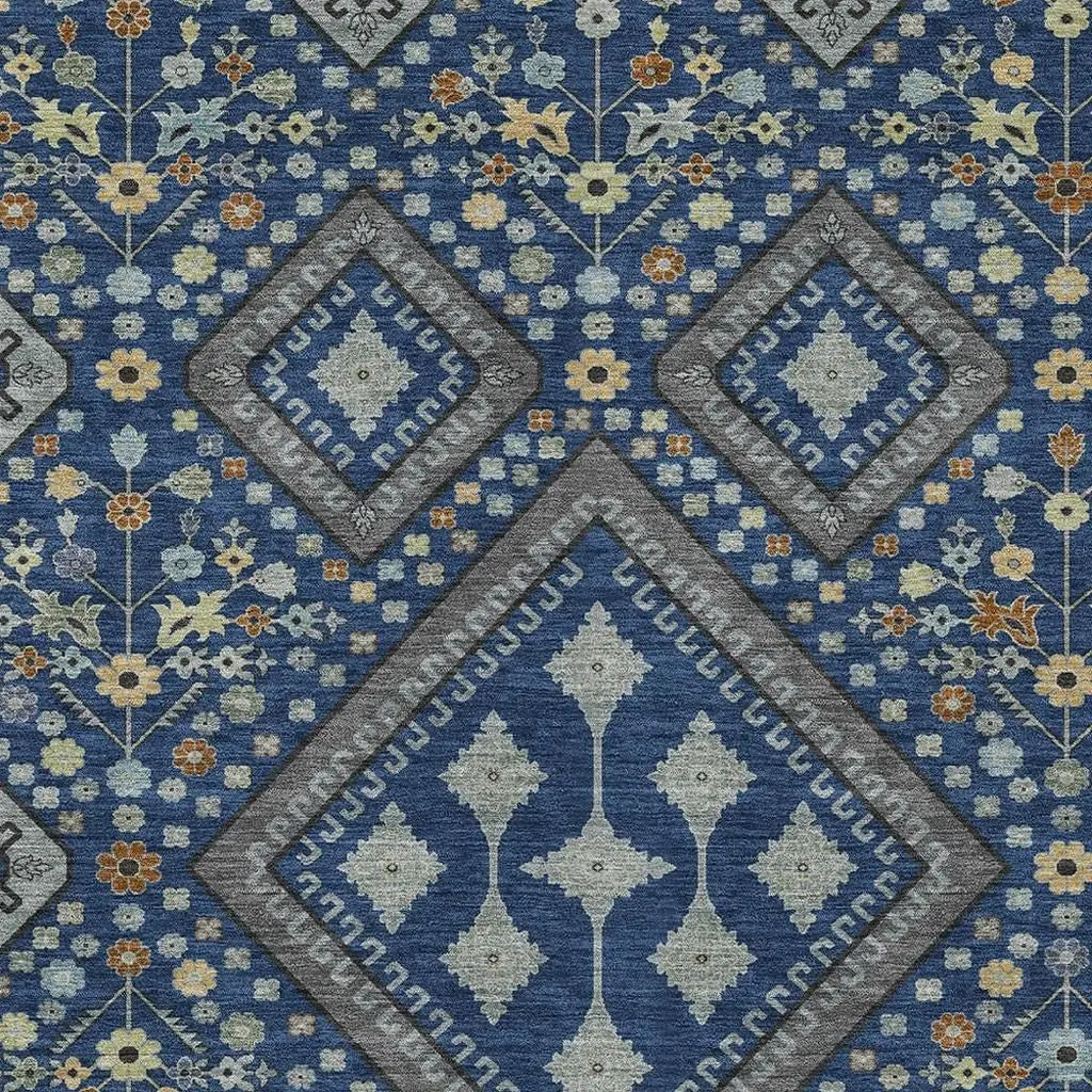 8' X 10' Navy Blue And Ivory Medallion Washable Indoor Outdoor Area Rug Homeroots Outdoor