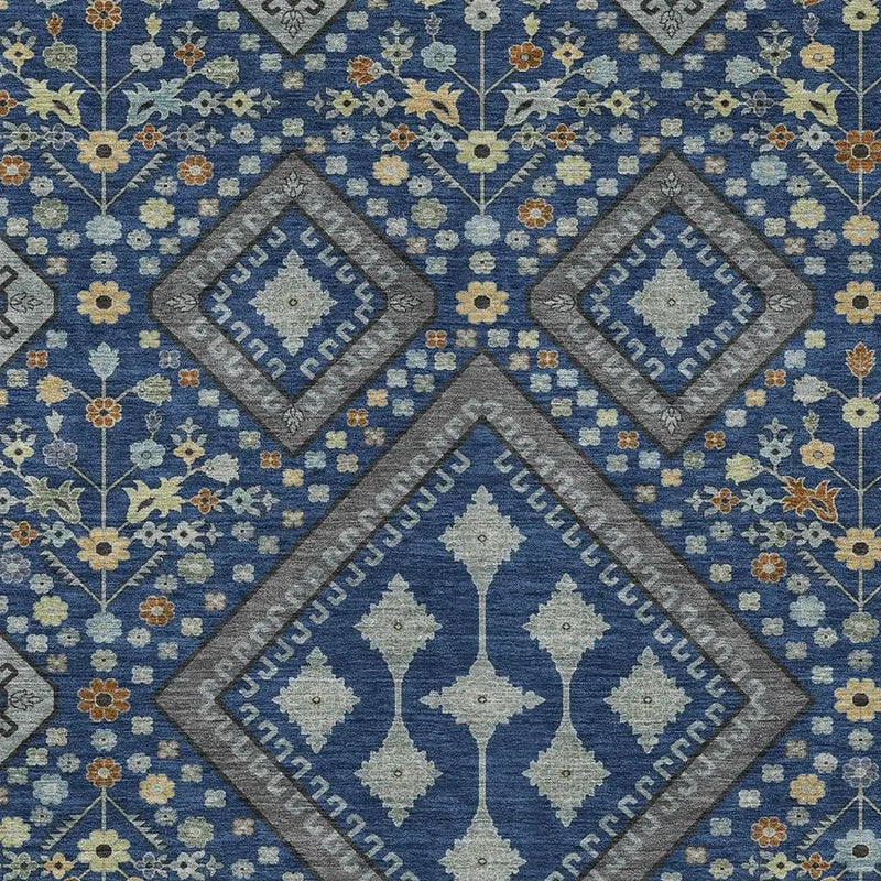 8' X 10' Navy Blue And Ivory Medallion Washable Indoor Outdoor Area Rug Homeroots Outdoor
