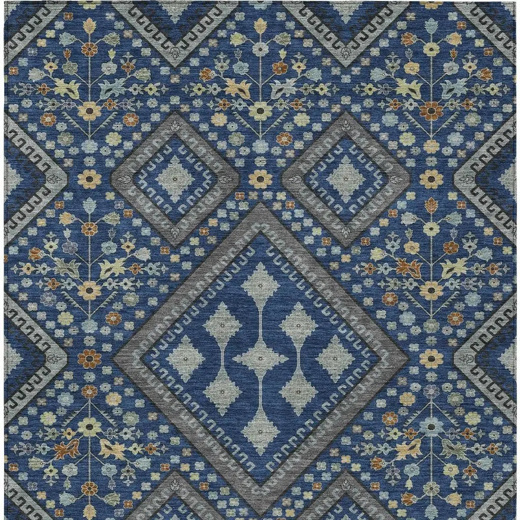 8' X 10' Navy Blue And Ivory Medallion Washable Indoor Outdoor Area Rug Homeroots Outdoor