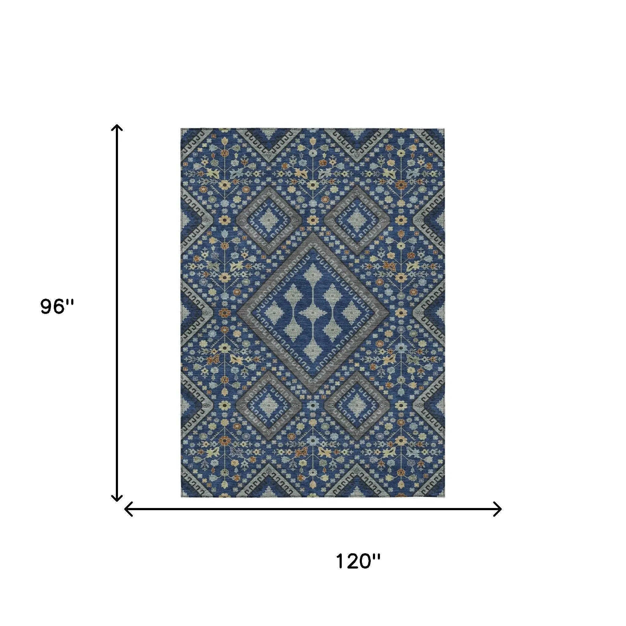 8' X 10' Navy Blue And Ivory Medallion Washable Indoor Outdoor Area Rug Homeroots Outdoor