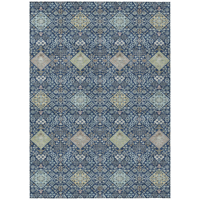 8' X 10' Navy Blue And Ivory Oriental Washable Indoor Outdoor Area Rug Homeroots Outdoor