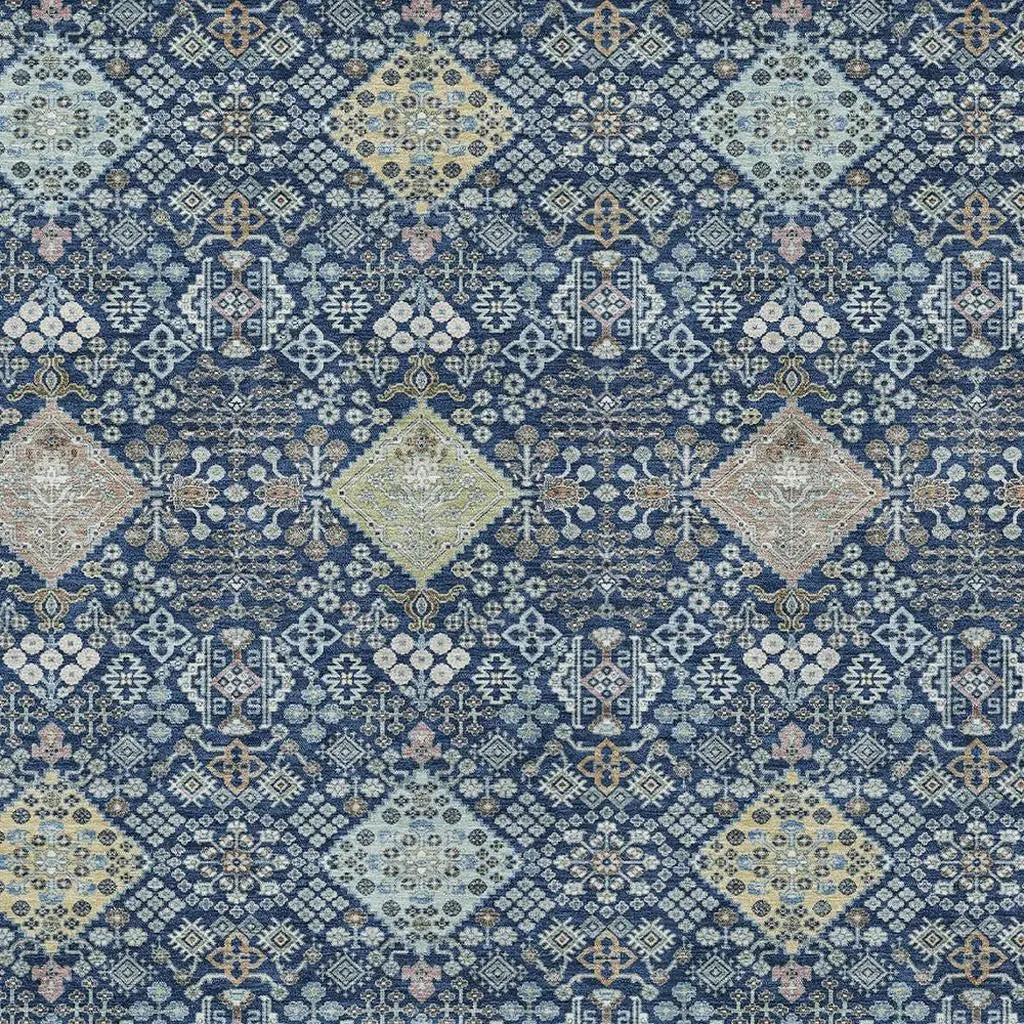 8' X 10' Navy Blue And Ivory Oriental Washable Indoor Outdoor Area Rug Homeroots Outdoor