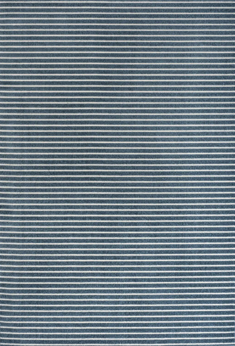 8' X 10' Navy Blue And Ivory Striped Indoor Outdoor Area Rug - GreatEagleInc