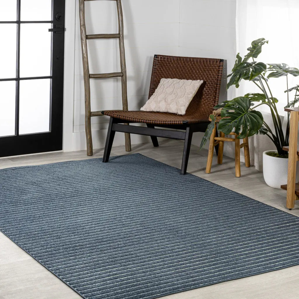8' X 10' Navy Blue And Ivory Striped Indoor Outdoor Area Rug - GreatEagleInc