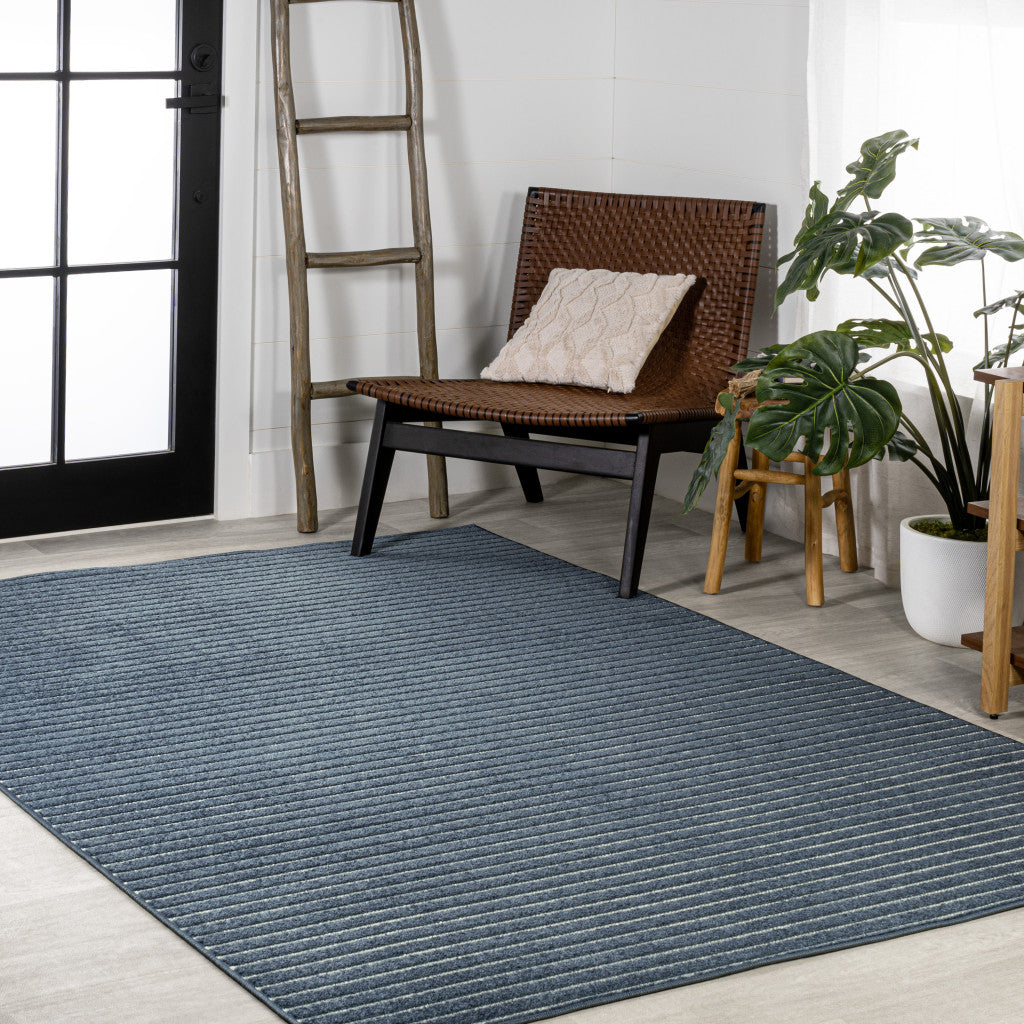 8' X 10' Navy Blue And Ivory Striped Indoor Outdoor Area Rug - GreatEagleInc
