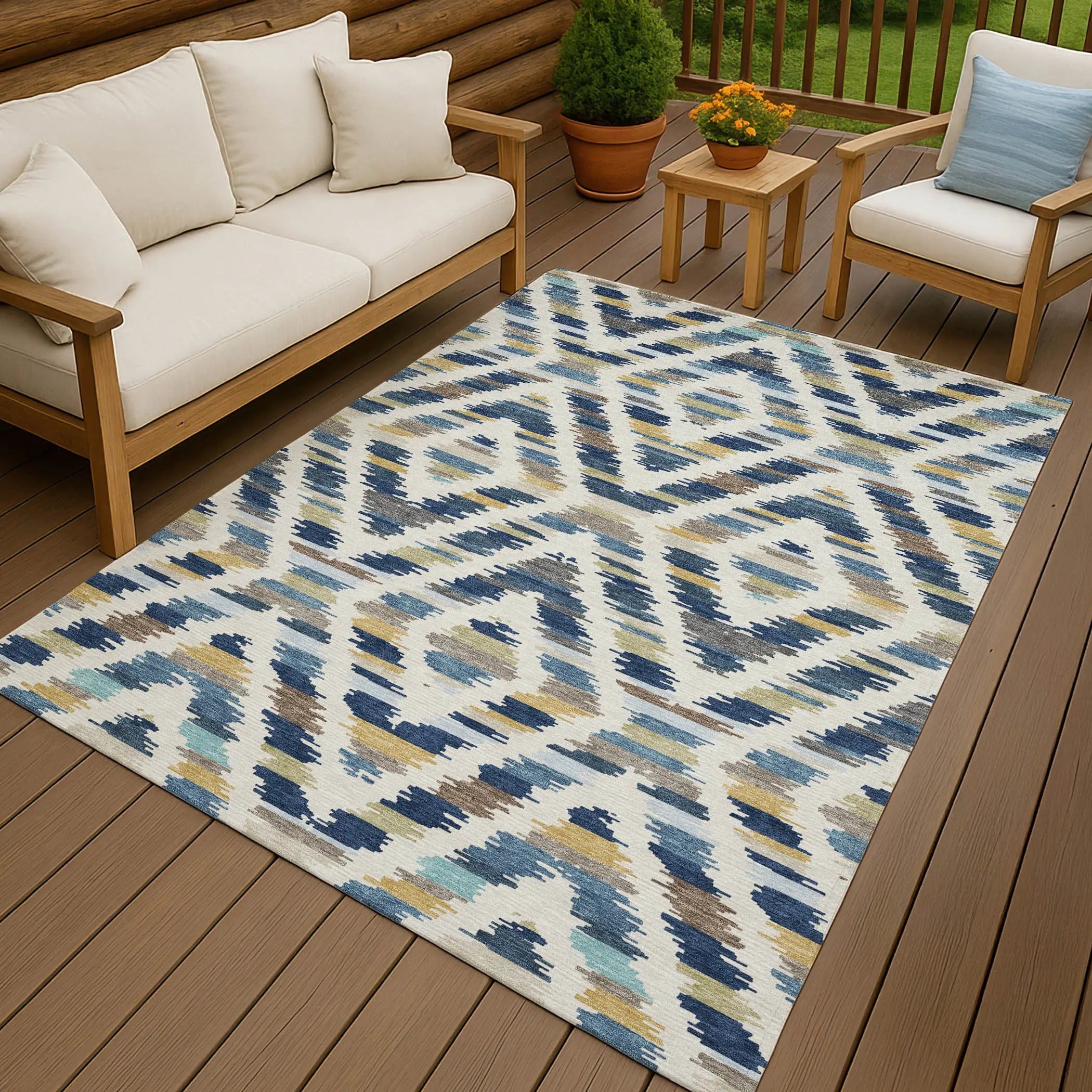 8' X 10' Navy Blue And Ivory Tribal Washable Indoor Outdoor Area Rug Homeroots Outdoor
