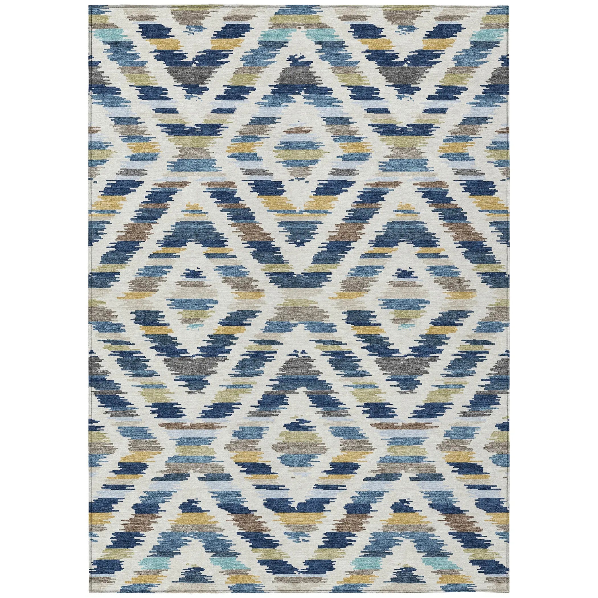 8' X 10' Navy Blue And Ivory Tribal Washable Indoor Outdoor Area Rug Homeroots Outdoor