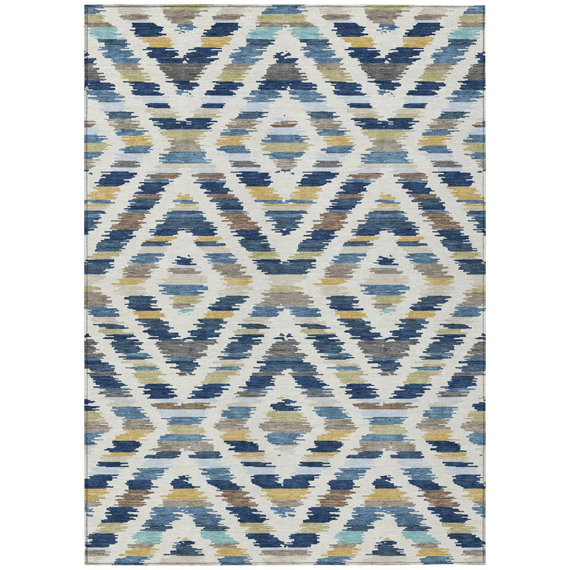 8' X 10' Navy Blue And Ivory Tribal Washable Indoor Outdoor Area Rug Homeroots Outdoor