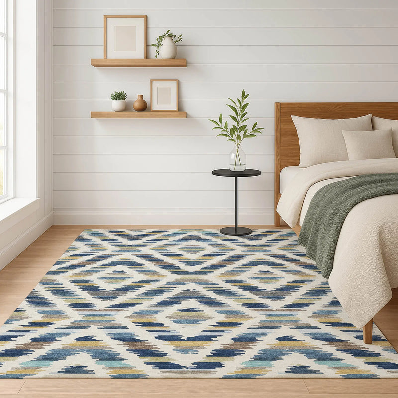 8' X 10' Navy Blue And Ivory Tribal Washable Indoor Outdoor Area Rug Homeroots Outdoor