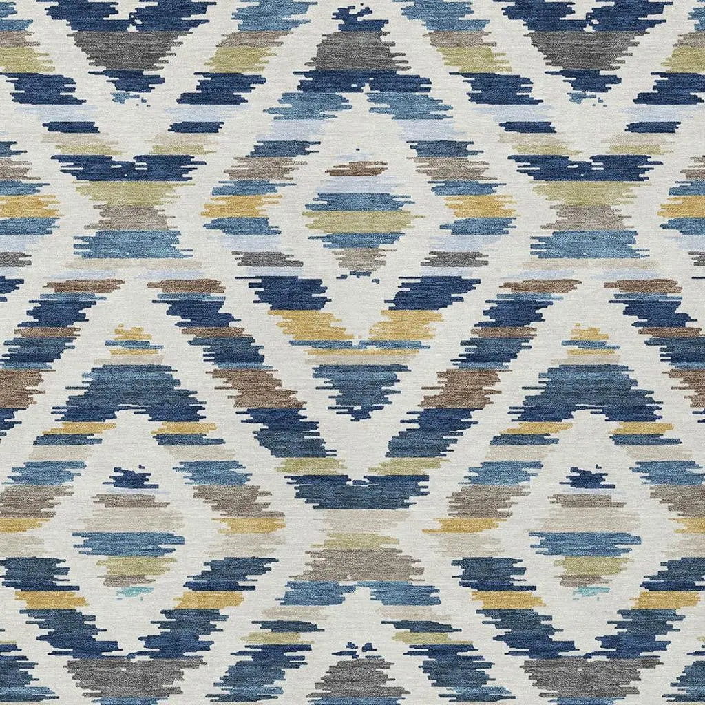 8' X 10' Navy Blue And Ivory Tribal Washable Indoor Outdoor Area Rug Homeroots Outdoor
