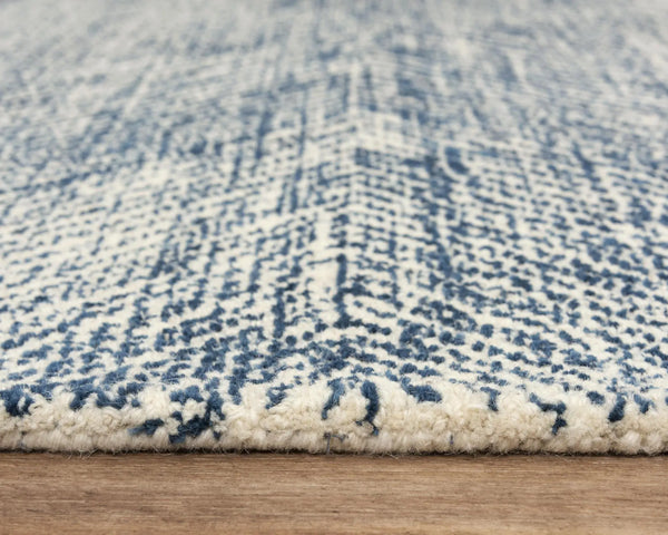 8' X 10' Navy Blue And Ivory Wool Chevron Hand Tufted Area Rug Homeroots Home Decor