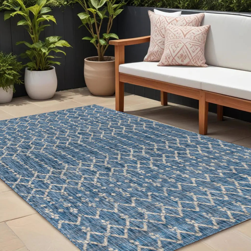 8' X 10' Navy Blue And Light Gray Trellis Indoor Outdoor Area Rug Homeroots Outdoor